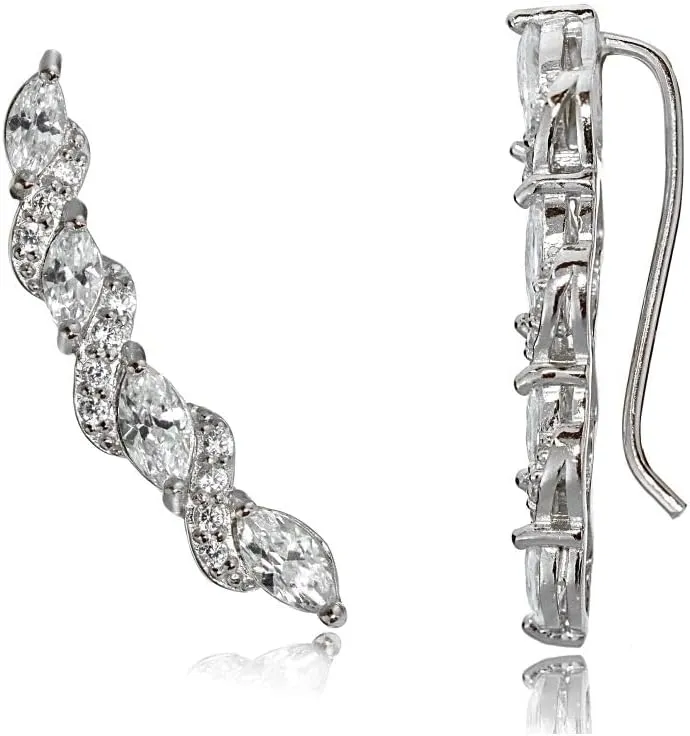 Jewelry Necklaces, Bracelets, Chains and more - Sterling Silver Cubic Zirconia Twist Crawler Climber Hook Earrings - XFBX8854