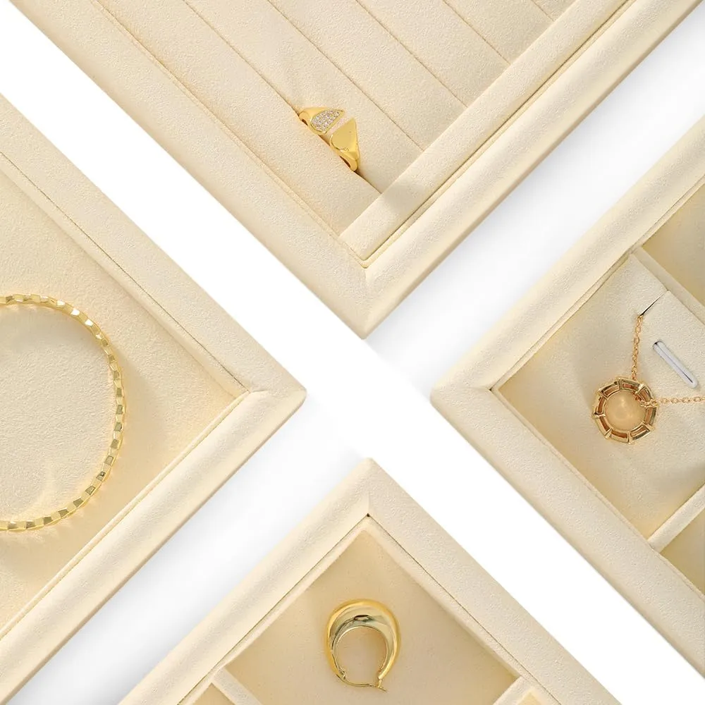 Jewelry Tray, Jewelry Organizer,Microfiber Flat Jewelry Trays,Premium Stackable Storage Drawers,Luxury Velvet Jewelry Display Tray,Beige Watch Tray For Necklace,Earring,Bracelet