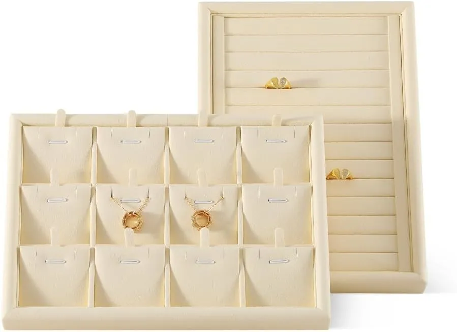 Jewelry Tray, Jewelry Organizer,Microfiber Flat Jewelry Trays,Premium Stackable Storage Drawers,Luxury Velvet Jewelry Display Tray,Beige Watch Tray For Necklace,Earring,Bracelet