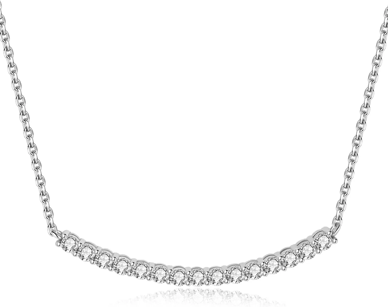 JewelryPalace Round Cut Cubic Zirconia Bar Collar Pendant Necklace for Women, 14K White Yellow Rose Gold Plated 925 Sterling Silver Necklaces for Her, Simulated Diamond 18 Inches Chain