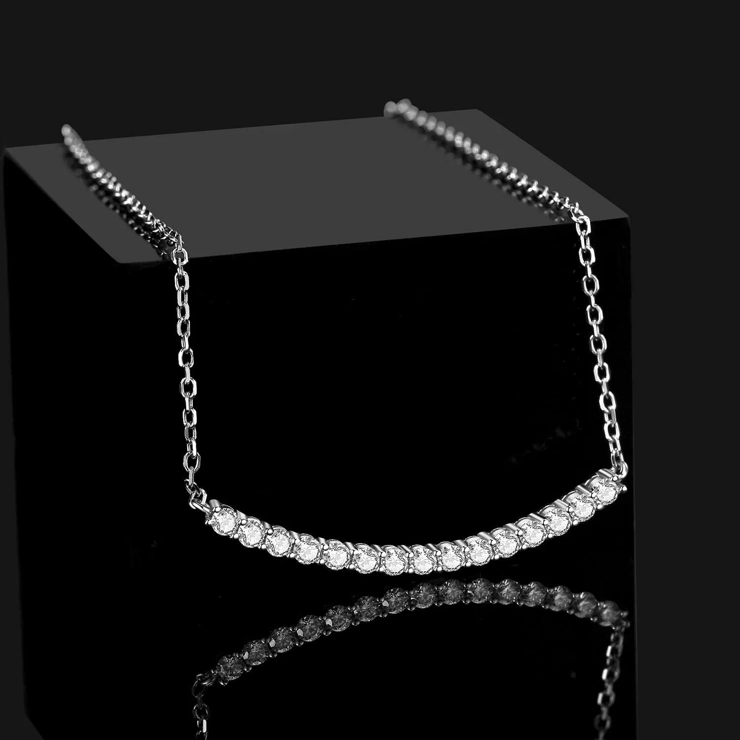 JewelryPalace Round Cut Cubic Zirconia Bar Collar Pendant Necklace for Women, 14K White Yellow Rose Gold Plated 925 Sterling Silver Necklaces for Her, Simulated Diamond 18 Inches Chain