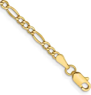 JewelryWeb 10k Solid Yellow Gold 2.5mm Figaro Chain Bracelet Link-Bracelet for Women and Men
