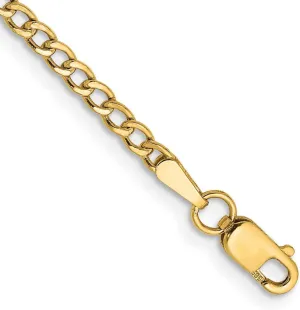 JewelryWeb 10k Yellow Gold 2.5mm Semi solid Curb Link Chain Anklet 9 Inch-Anklet for Women and Men