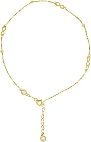 JewelryWeb 10k Yellow Gold Womens Cubic Zirconia Diamond-Cut Beaded Infinity Charms Chain Anklet 9   1 Inch 3mm Wide-Anklet for Women and Men