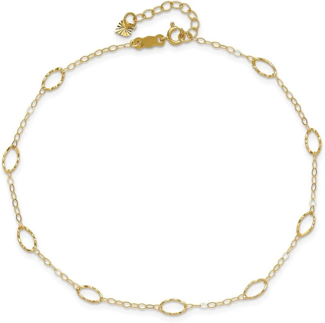 JewelryWeb 14k Gold Oval Shapes 10inch Plus 1in Ext Anklet 1mm Wide-Anklet for Women