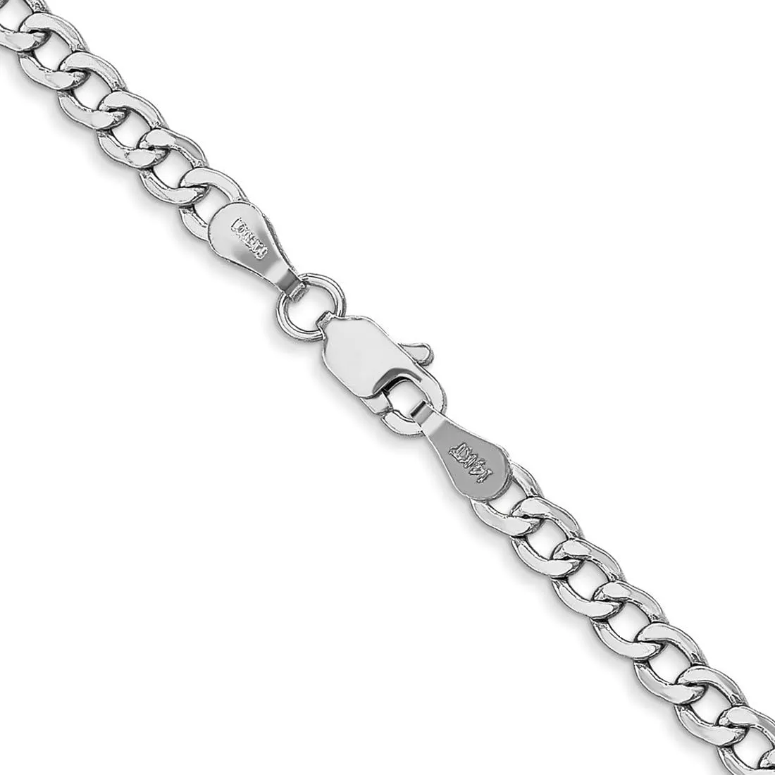 JewelryWeb 14k White Gold Hollow Polished Lightweight Lobster Claw Closure 3.35mm Semi solid Curb Link Chain Bracelet Identification-Bracelet for Women and Men