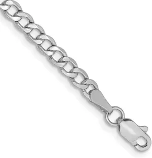 JewelryWeb 14k White Gold Hollow Polished Lightweight Lobster Claw Closure 3.35mm Semi solid Curb Link Chain Bracelet Identification-Bracelet for Women and Men