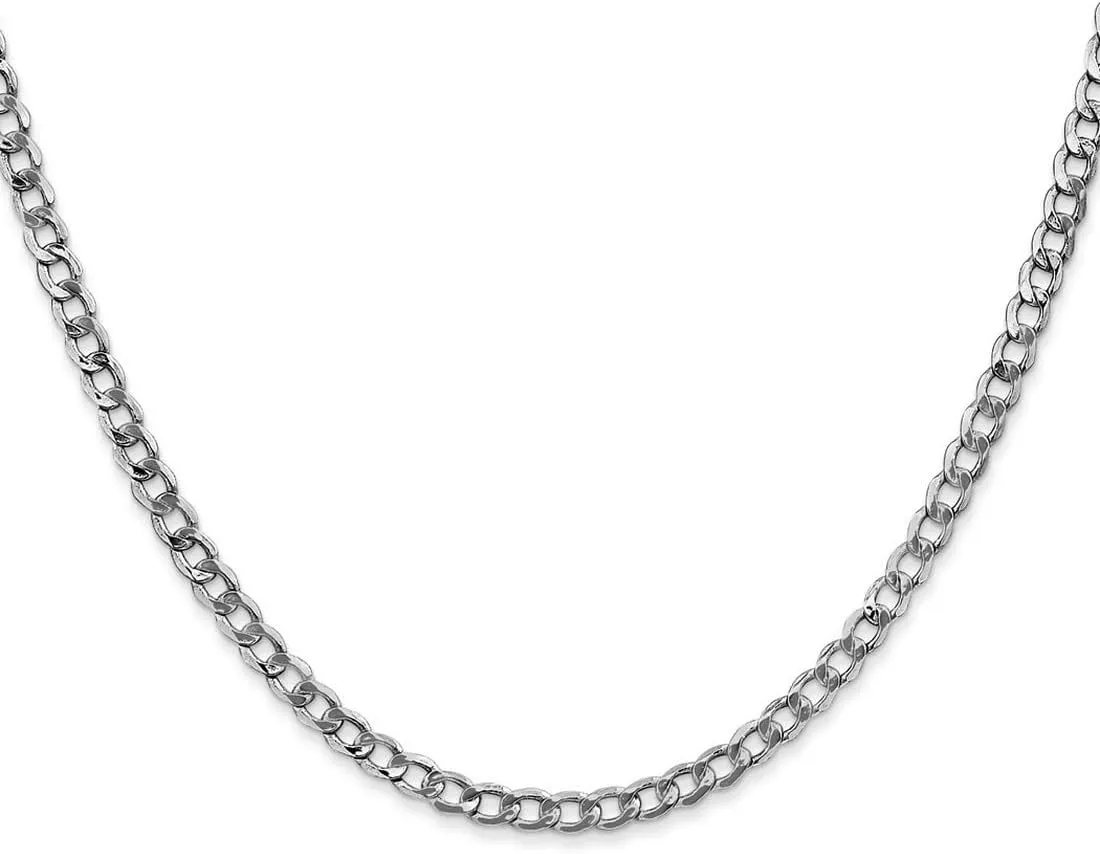 JewelryWeb 14k White Gold Hollow Polished Lightweight Lobster Claw Closure 3.35mm Semi solid Curb Link Chain Bracelet Identification-Bracelet for Women and Men