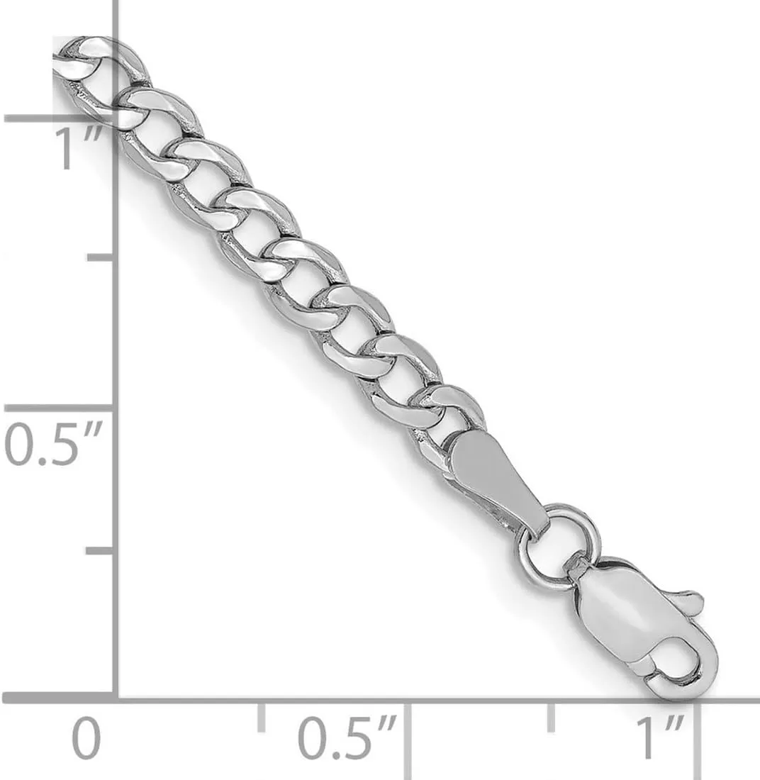 JewelryWeb 14k White Gold Hollow Polished Lightweight Lobster Claw Closure 3.35mm Semi solid Curb Link Chain Bracelet Identification-Bracelet for Women and Men