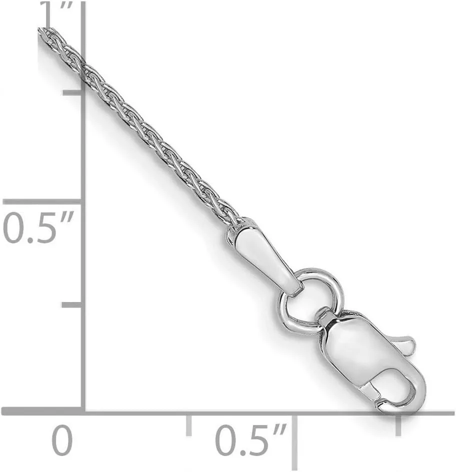 JewelryWeb 14k White Gold Solid Lobster Claw Closure 1.2mm Round Sparkle Cut Wheat Chain Ankle Bracelet Anklet for Women and Men
