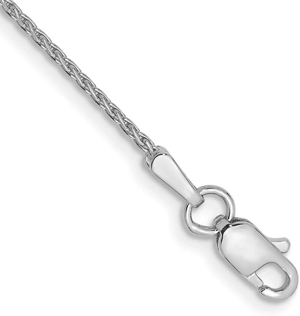 JewelryWeb 14k White Gold Solid Lobster Claw Closure 1.2mm Round Sparkle Cut Wheat Chain Ankle Bracelet Anklet for Women and Men
