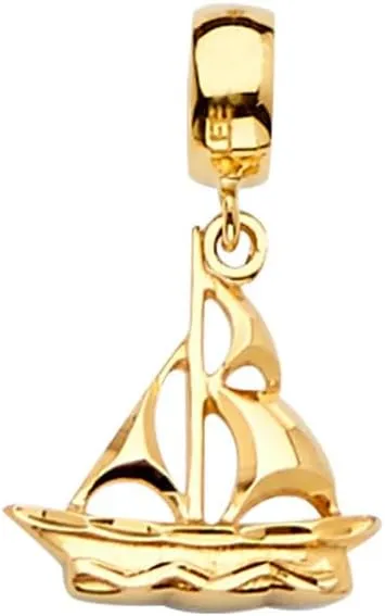 JewelryWeb 14k Yellow Gold Boat Charm For Mix and Match Bracelet 13x20mm-Charm-Bracelet