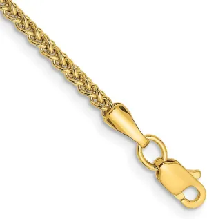 JewelryWeb 14k Yellow Gold Hollow Polished Semi Solid 2.00mm Wheat Anklet 10 Inch Lobster Claw-Anklet for Women