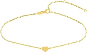 JewelryWeb 14k Yellow Gold Mini Love Heart Rolo Adjustable Anklet Bracelet 10 Inch-Anklet for Women