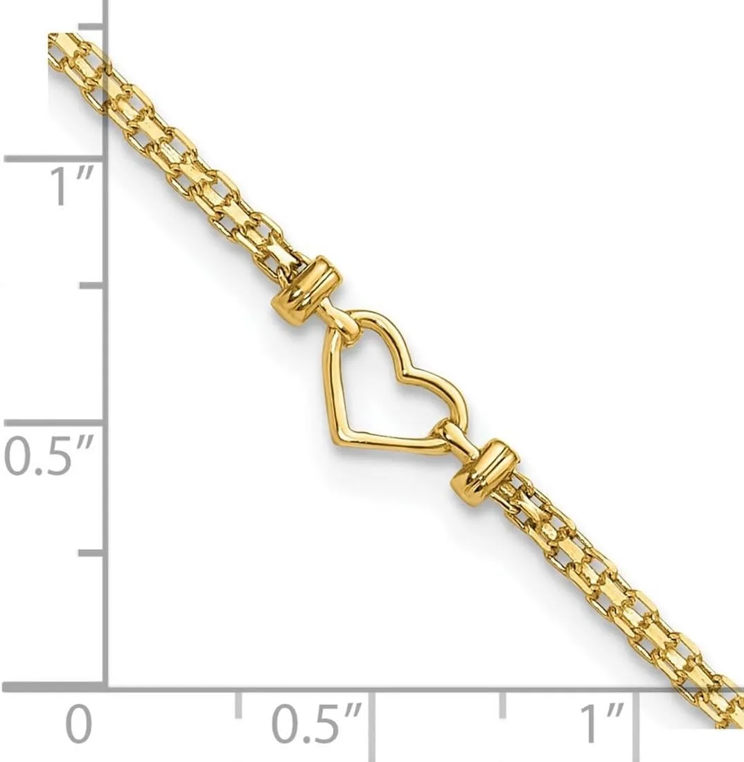 JewelryWeb 14k Yellow Gold Polished Fancy Love Heart Anklet Lobster Claw-Anklet for Women