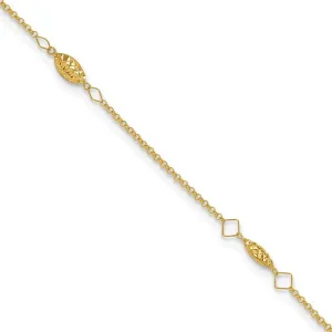 JewelryWeb 14k Yellow Gold Polished Spring-Ring Circle Chain Sparkle Cut Rice Puff Beads With 1in Ext Anklet-Anklet for Women and Men
