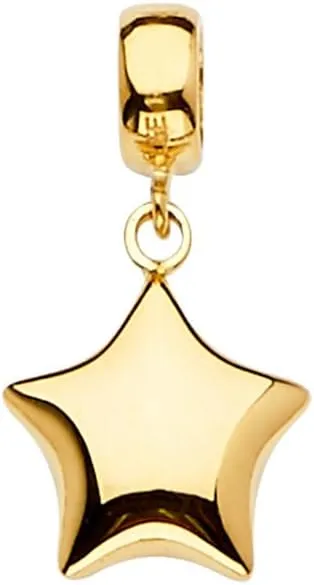 JewelryWeb 14k Yellow Gold Star Charm For Mix and Match Bracelet 10x20mm-Charm-Bracelet