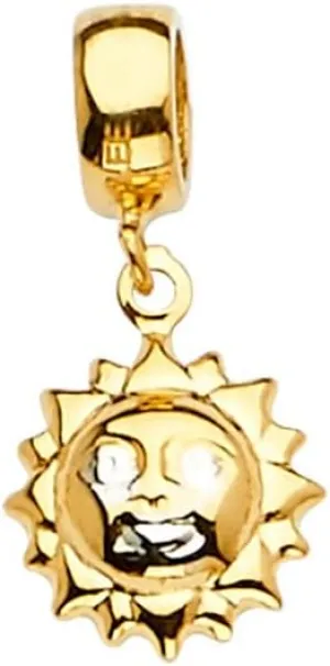JewelryWeb 14k Yellow Gold Sun Charm For Mix and Match Bracelet 9x19mm-Charm-Bracelet