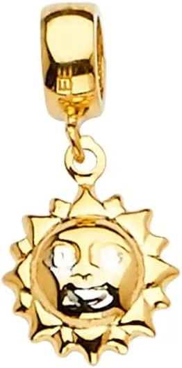 JewelryWeb 14k Yellow Gold Sun Charm For Mix and Match Bracelet 9x19mm-Charm-Bracelet