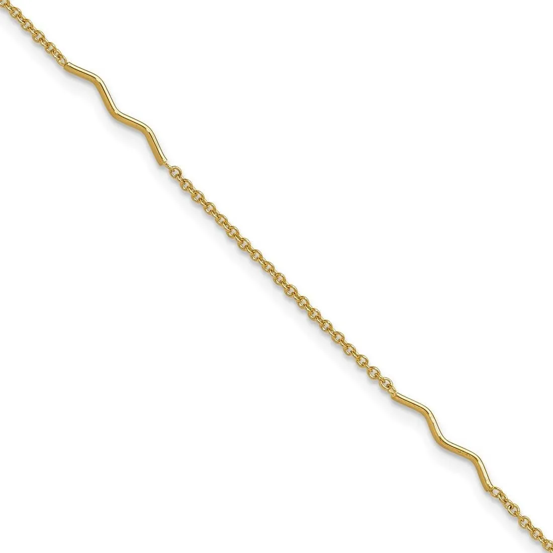 JewelryWeb 1.8mm 14k Solid Yellow Gold Polished Wavy Bar Plus 1in Extension Anklet 9 Inch-Anklet for Women