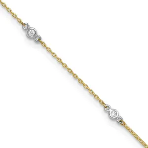 JewelryWeb 3.6mm 10k Solid Gold Two tone CZ Simulated Diamond Plus 1in Extension Anklet 9 Inch-Anklet for Women