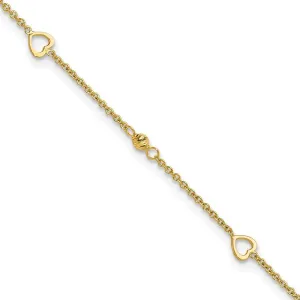 JewelryWeb 4.95mm 14k Solid Yellow Gold Polished and Sparkle Cut Love Hearts With 1 In Ext Anklet 10 Inch-Anklet for Women