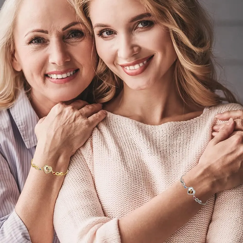 Jewelstruck Friendship Bracelets Personalized Heart Locket Bracelets for Women Infinity Gold Locket with Picture Custom Birthstones Names for Mom Daughter Wife Best Friends