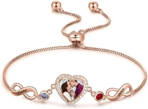 Jewelstruck Friendship Bracelets Personalized Heart Locket Bracelets for Women Infinity Gold Locket with Picture Custom Birthstones Names for Mom Daughter Wife Best Friends