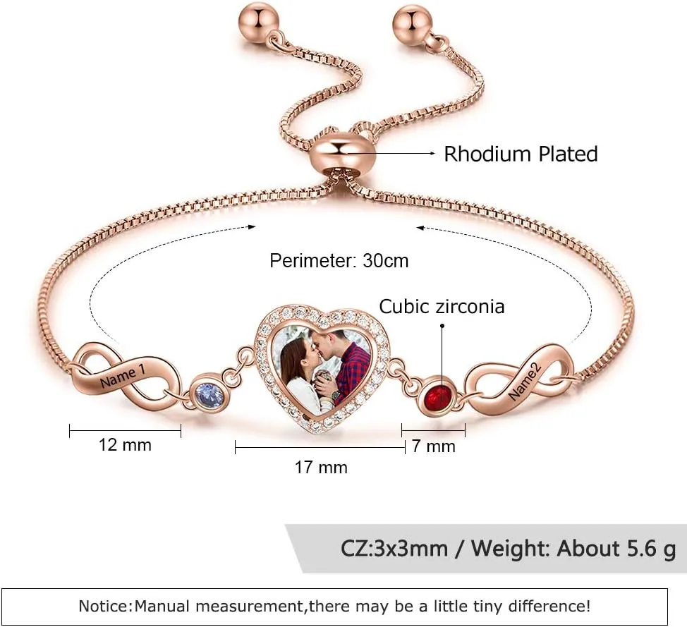 Jewelstruck Friendship Bracelets Personalized Heart Locket Bracelets for Women Infinity Gold Locket with Picture Custom Birthstones Names for Mom Daughter Wife Best Friends