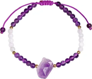 Jewever Raw Amethyst Crystal/White Agate Bracelet for Women Healing Crystals Balance Meditation Relax Anxiety Beaded Bracelets Natural Braided Adjustable
