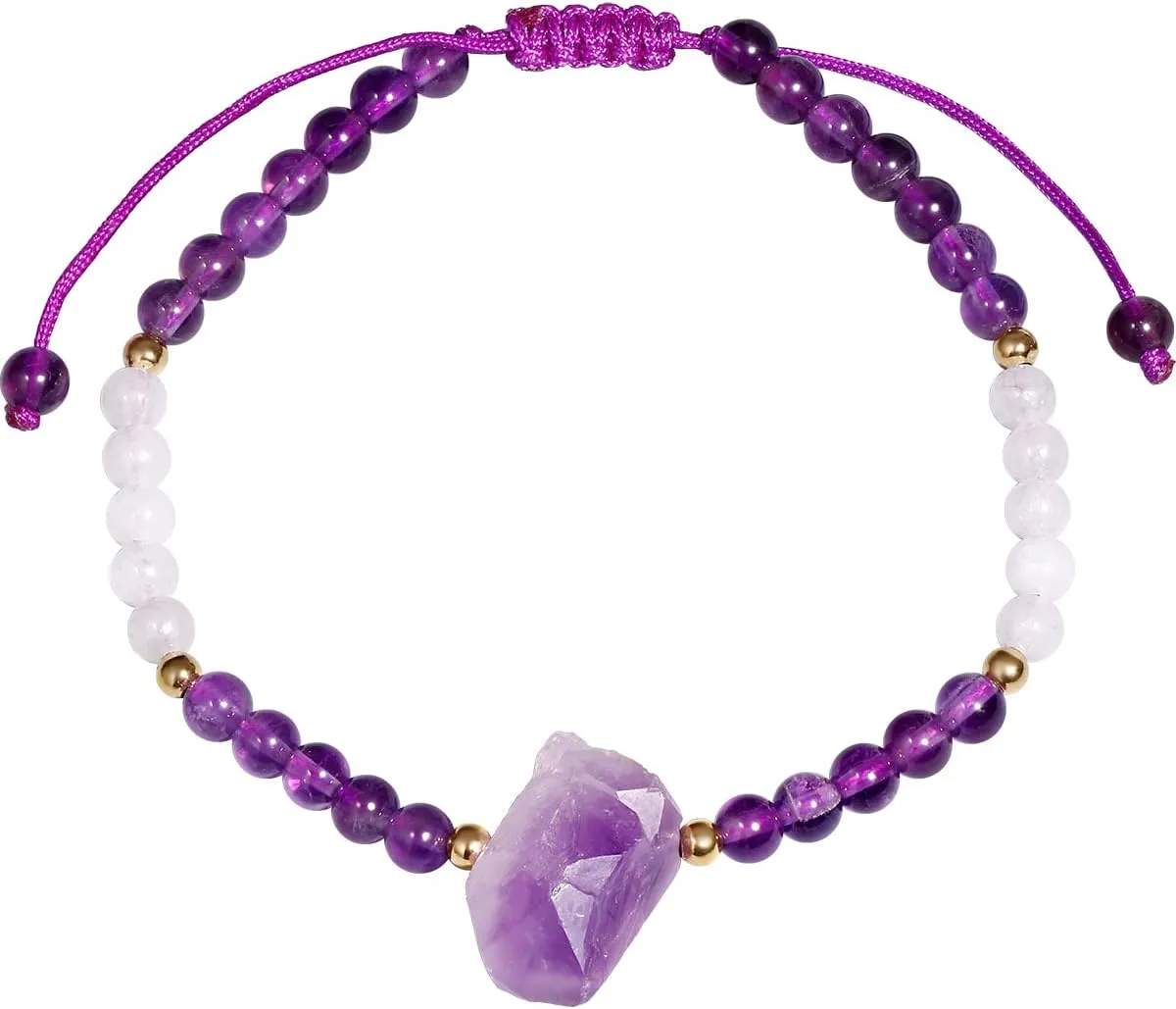 Jewever Raw Amethyst Crystal/White Agate Bracelet for Women Healing Crystals Balance Meditation Relax Anxiety Beaded Bracelets Natural Braided Adjustable