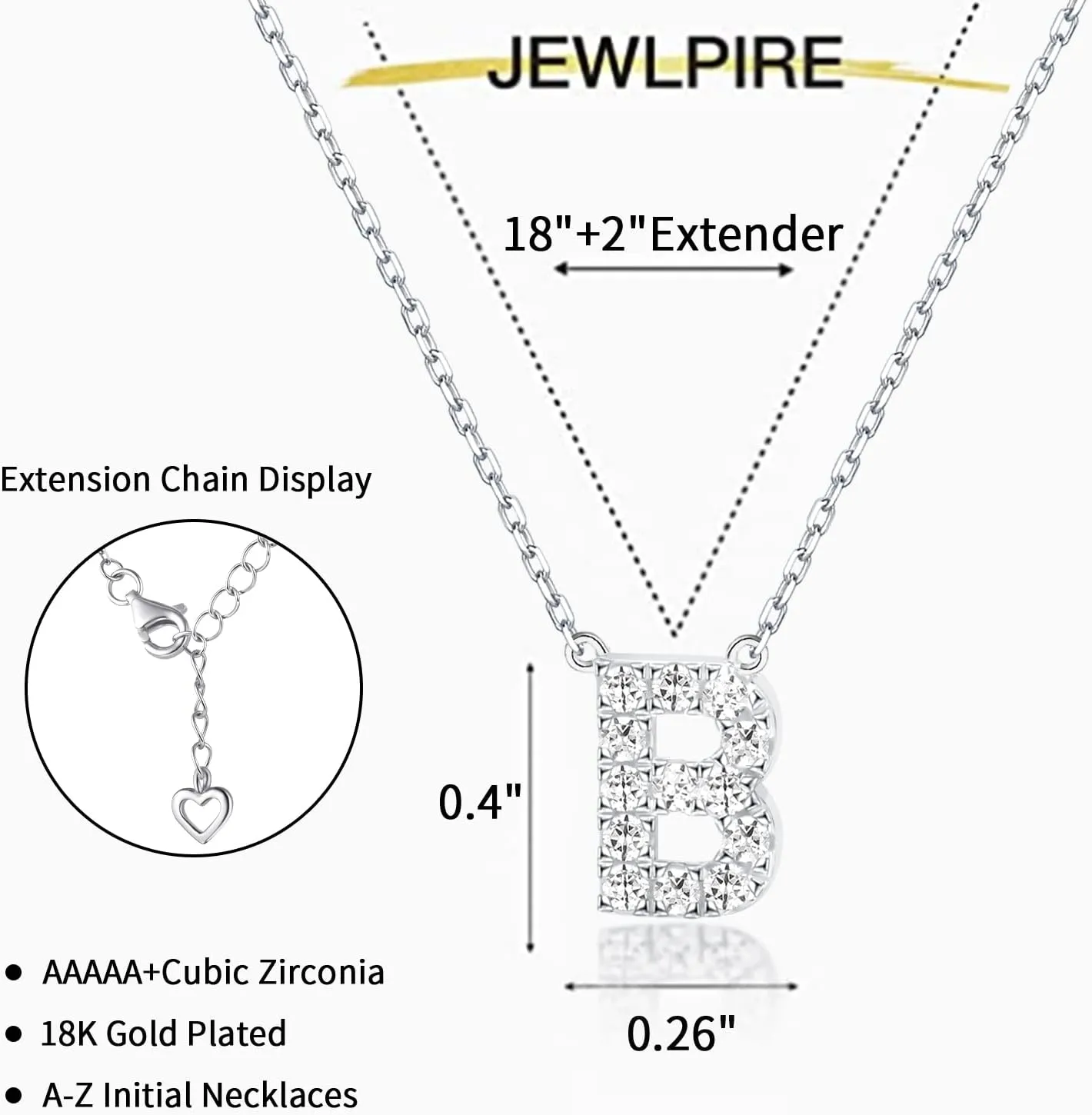 Jewlpire 925 Sterling Silver Necklaces for Women - Initial Necklaces Letter Necklace Cubic Zirconia Hypoallergenic Necklaces Alphabet Necklace