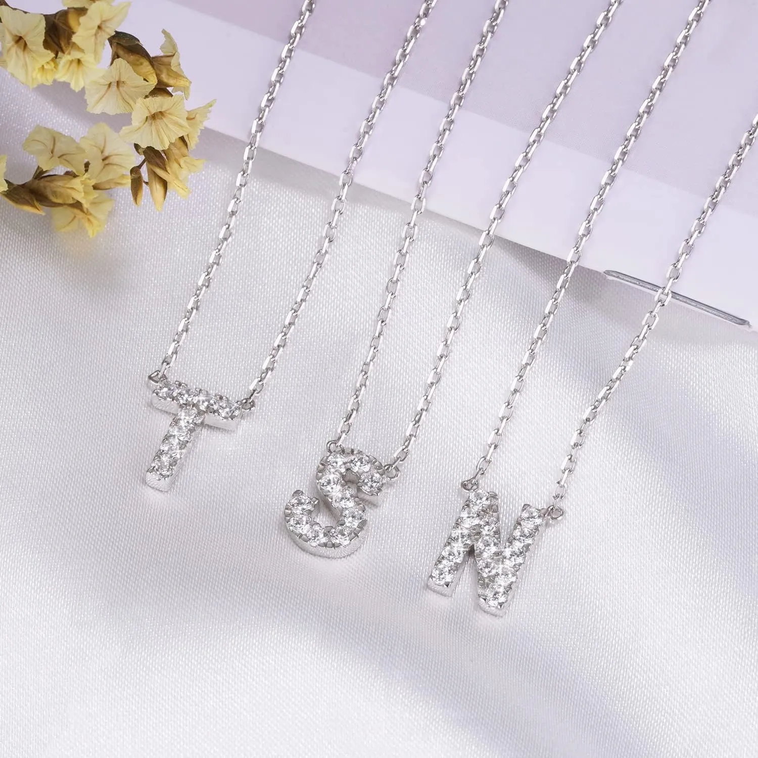 Jewlpire 925 Sterling Silver Necklaces for Women - Initial Necklaces Letter Necklace Cubic Zirconia Hypoallergenic Necklaces Alphabet Necklace