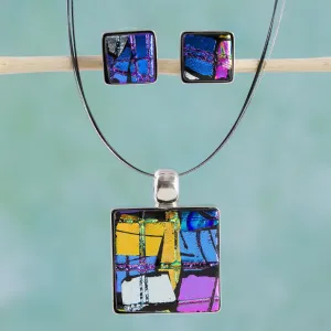 Jigsaw Sterling Silver & Glass Jewelry Set