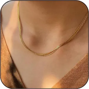 JINEAR Super Thin Herringbone Gold Choker Necklaces for Women, 14K Gold Filled Necklace Five Layer Cute Snake Chain Necklace Handmade Layered Gold Necklaces for Women