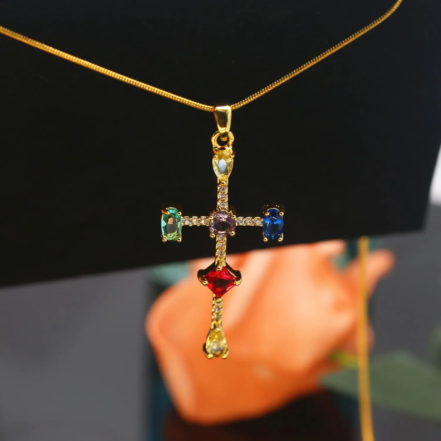 JiuZhou Gold Necklace for Women | 14K Gold Plated Love Pendant with 5A Zircon | Dainty Women's Jewelry Gift, Long-Lasting Color Fastness