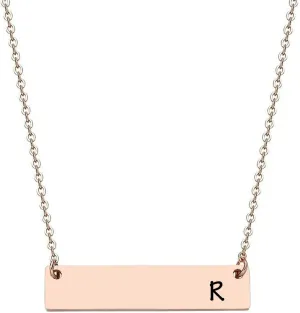 JJTZX Silver & Rose Gold Initial Bar Necklace Engraved Name Bar Pendant Wedding Initial Bridesmaid Gift