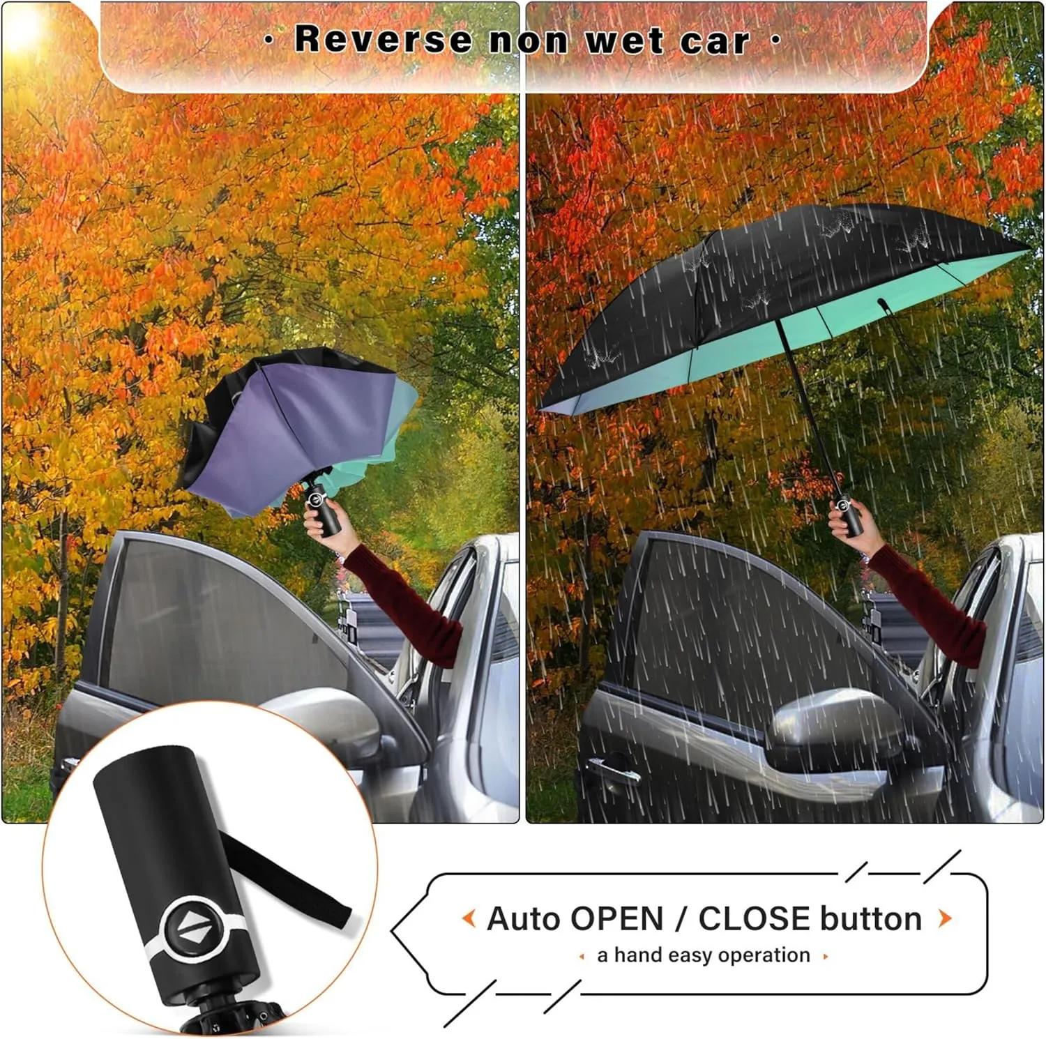 Joisal Teal Blue Light Sky Gradient Travel Foldable Umbrella Compact Black Sun Blocking Umbrella Upf 50 Automatic Rain Umbrellas for Rain & Sun