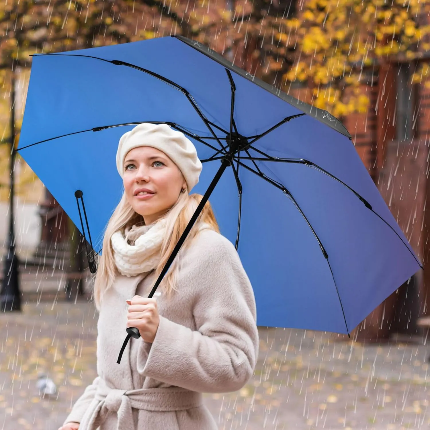 Joisal Teal Blue Light Sky Gradient Travel Foldable Umbrella Compact Black Sun Blocking Umbrella Upf 50 Automatic Rain Umbrellas for Rain & Sun