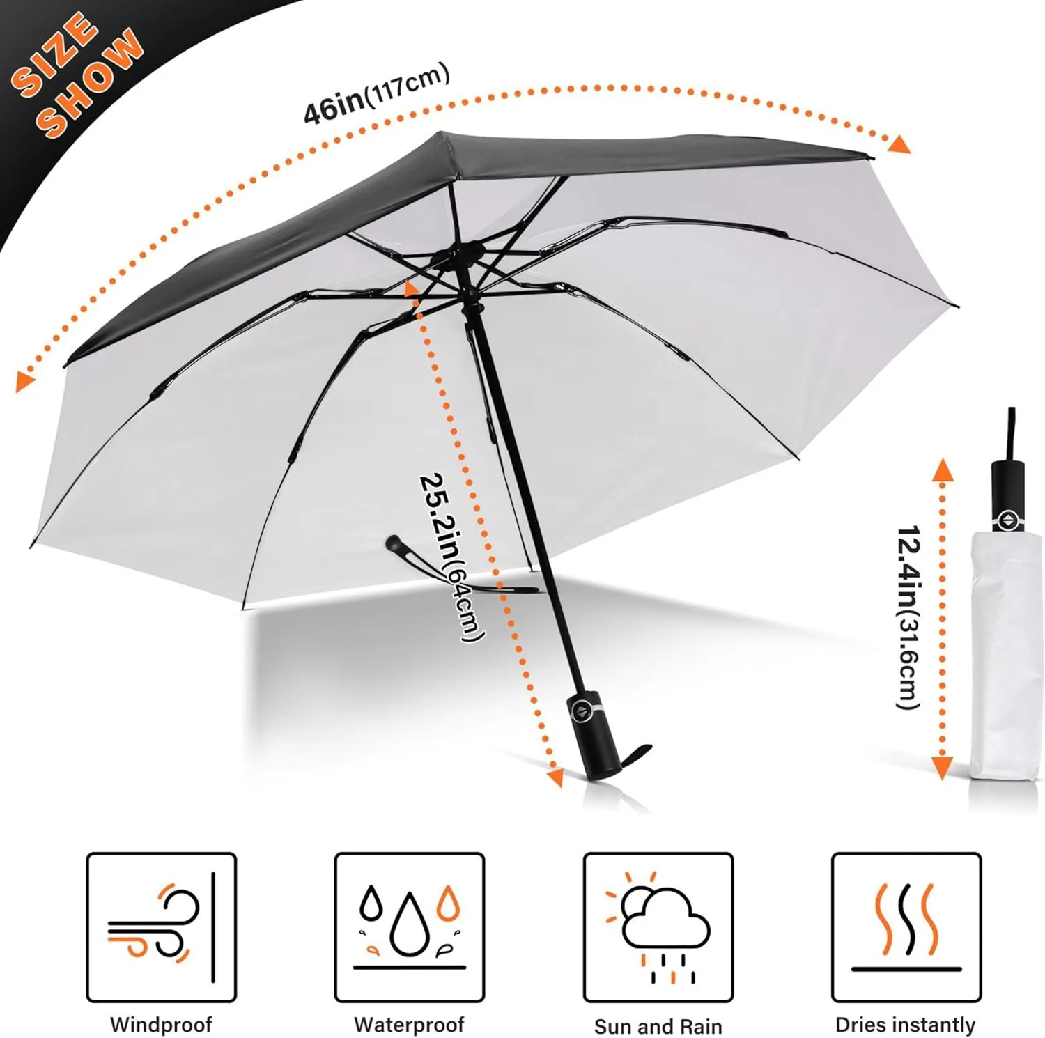 Joisal Teal Blue Light Sky Gradient Travel Foldable Umbrella Compact Black Sun Blocking Umbrella Upf 50 Automatic Rain Umbrellas for Rain & Sun