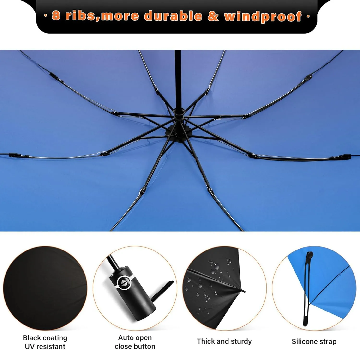 Joisal Teal Blue Light Sky Gradient Travel Foldable Umbrella Compact Black Sun Blocking Umbrella Upf 50 Automatic Rain Umbrellas for Rain & Sun