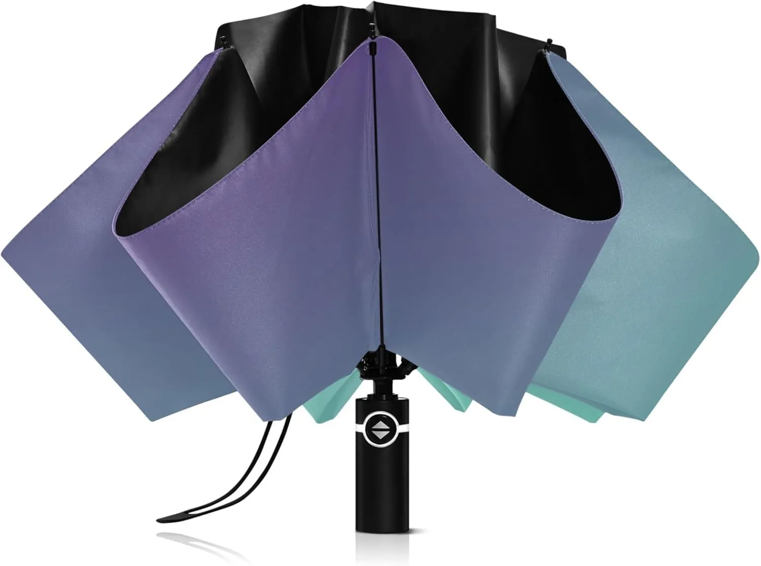 Joisal Teal Blue Light Sky Gradient Travel Foldable Umbrella Compact Black Sun Blocking Umbrella Upf 50 Automatic Rain Umbrellas for Rain & Sun