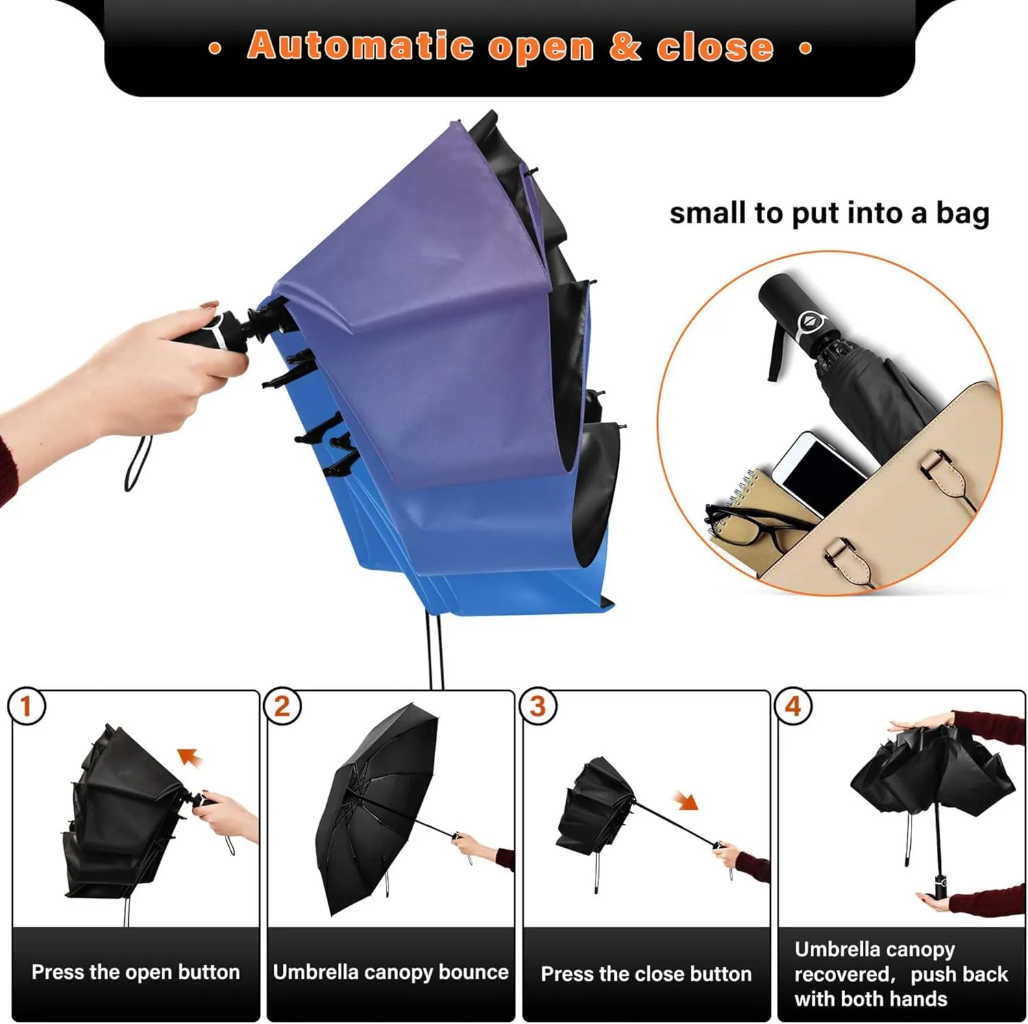 Joisal Teal Blue Light Sky Gradient Travel Foldable Umbrella Compact Black Sun Blocking Umbrella Upf 50 Automatic Rain Umbrellas for Rain & Sun