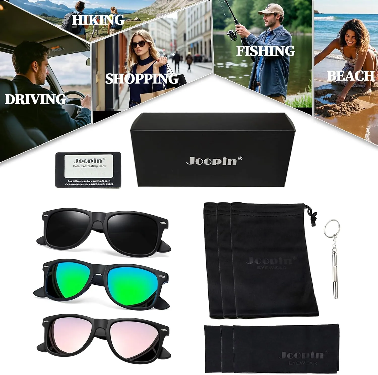 Joopin 3 Pack Square Sunglasses Polarized UV Protection Trendy Sun Glassses Fashion Shades for Women Men