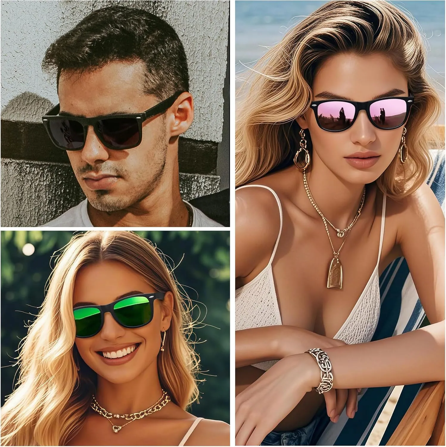 Joopin 3 Pack Square Sunglasses Polarized UV Protection Trendy Sun Glassses Fashion Shades for Women Men