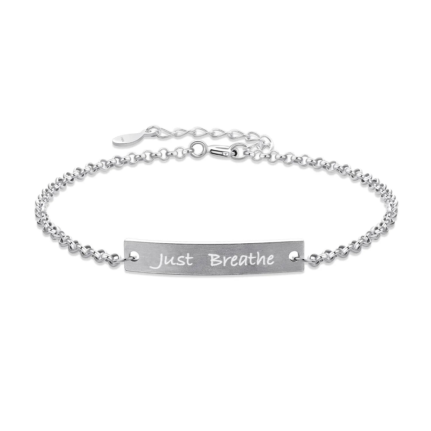 Just Breathe Bracelet for Women, 925 Sterling Silver Bracelet Engraved Personalized, Little Words Project Bracelet, Anxiety Relief Bracelet for Women Engraved, Breathe Blessing Bracelet by ALiLuYa