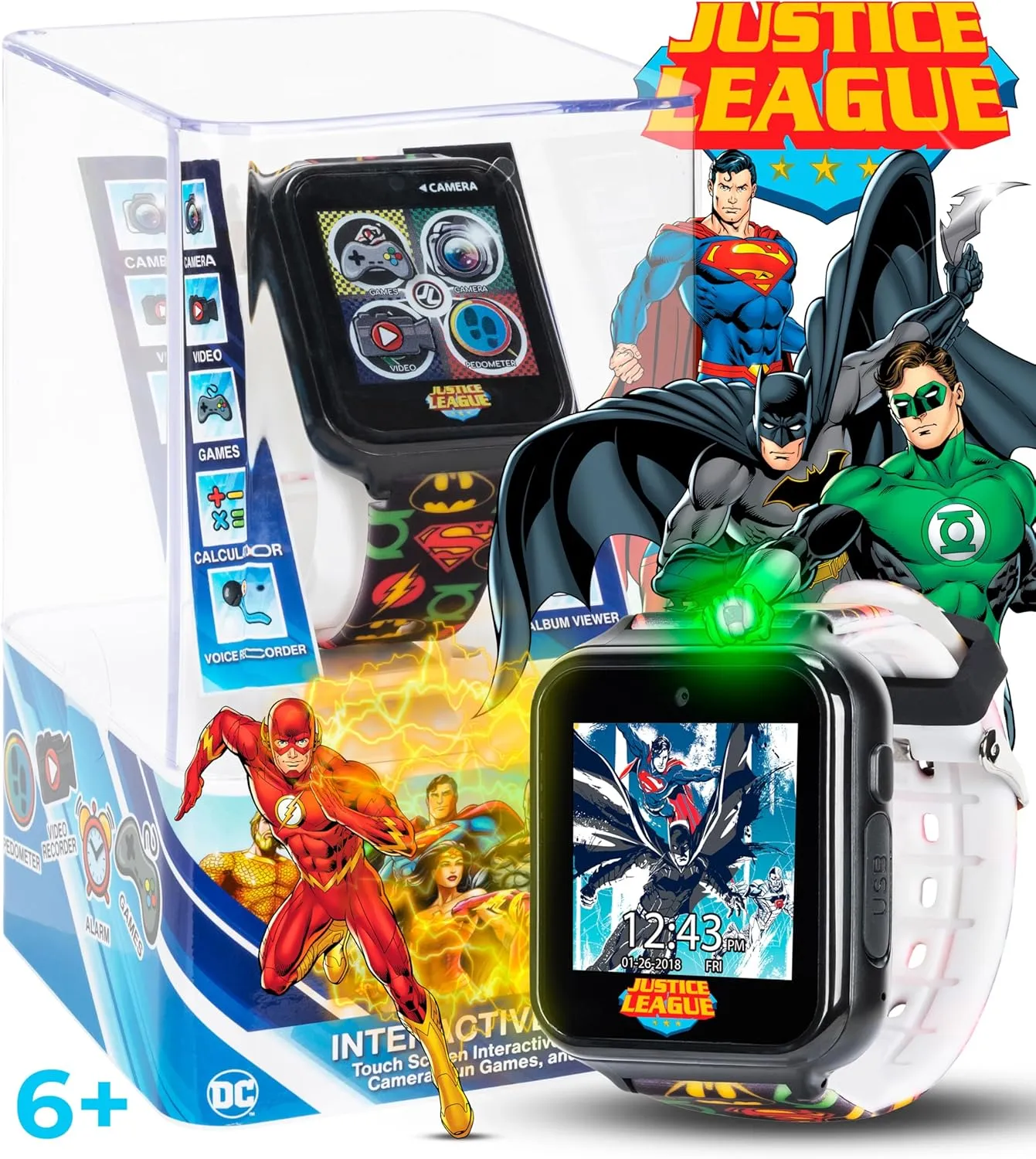 Justice League Kids Interactive Smart Watch with Touchscreen, Camera, Games, Pedometer, Alarm  Fun Learning Digital Watch for Boys & Girls  Superhero-Themed Silicone Strap  Fits Wrists 5.5-8