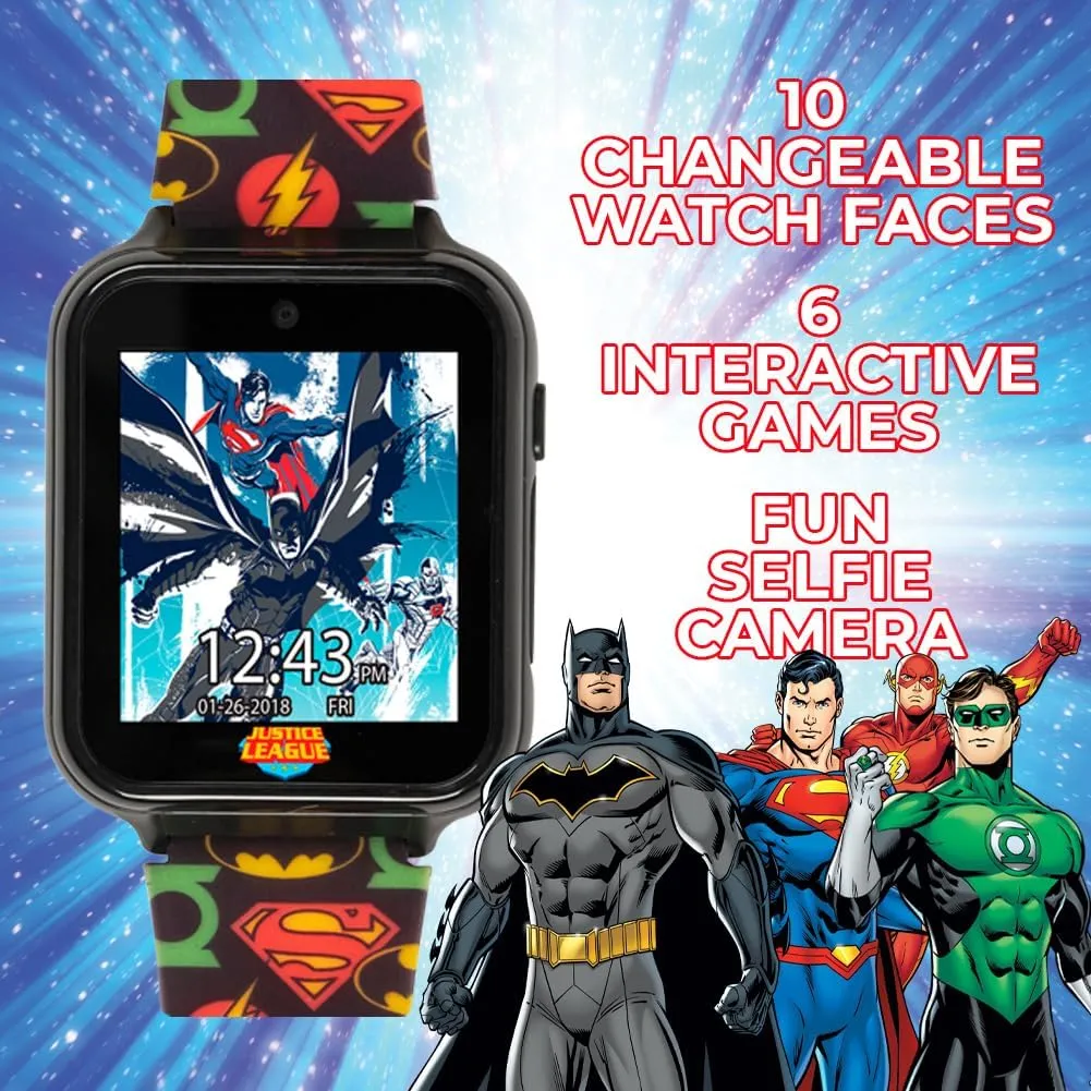 Justice League Kids Interactive Smart Watch with Touchscreen, Camera, Games, Pedometer, Alarm  Fun Learning Digital Watch for Boys & Girls  Superhero-Themed Silicone Strap  Fits Wrists 5.5-8