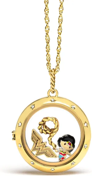 Justice League Wonder Woman Medium Living Locket Set, 20-22" Dainty Chain