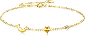 KECHO 14k Gold Moon Star Ankle Bracelets Soild Gold Anklets Adjustable Link Chain Anklet Jewellery Gifts for Women 7 1"